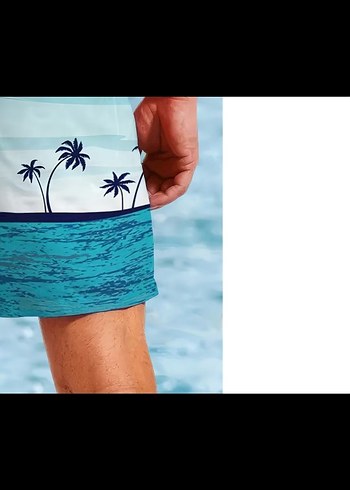 Mavi Palmiye Desenli Erkek  Deniz Şortu - Görsel 3