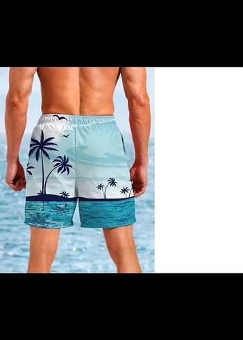 Mavi Palmiye Desenli Erkek  Deniz Şortu - Görsel 2