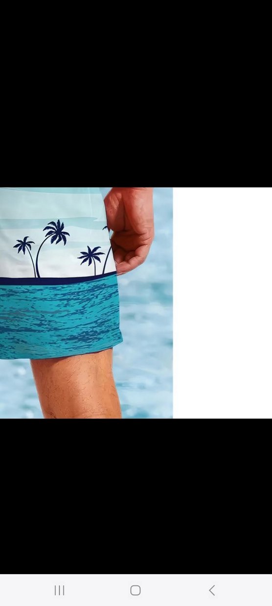 Mavi Palmiye Desenli Erkek  Deniz Şortu - Görsel 3