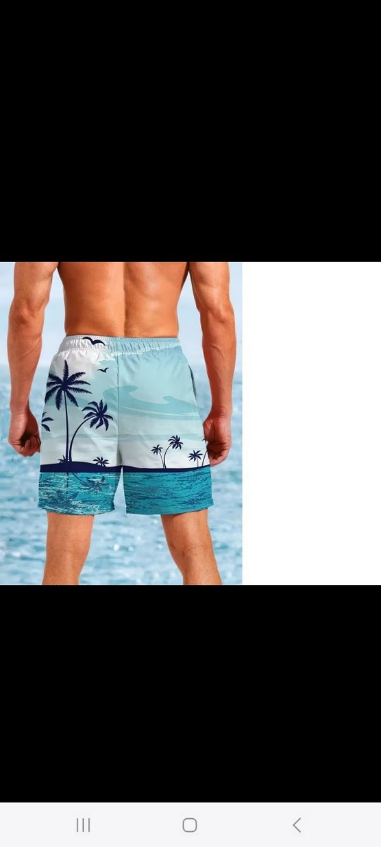 Mavi Palmiye Desenli Erkek  Deniz Şortu - Görsel 2