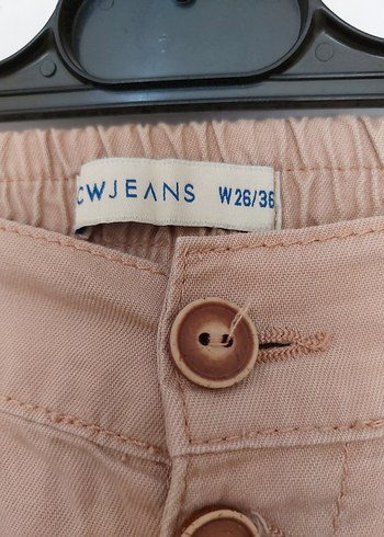 Düğmeli Bej Kadın Keten Pantolon - Görsel 2