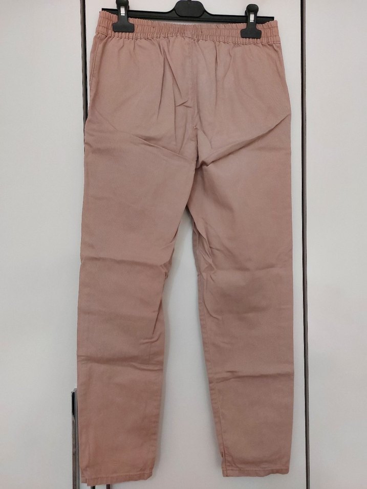 Düğmeli Bej Kadın Keten Pantolon - Görsel 3