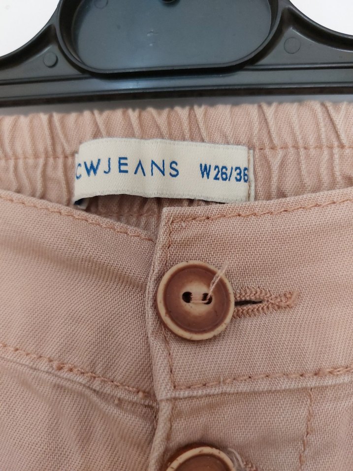 Düğmeli Bej Kadın Keten Pantolon - Görsel 2