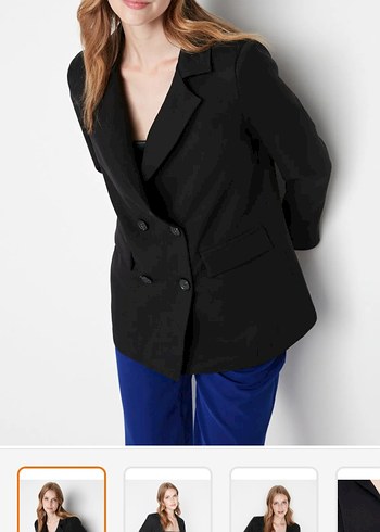Siyah Düğmeli Kadın Midi Blazer Ceket