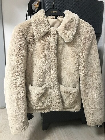 H&M beyaz peluş mont,kürk