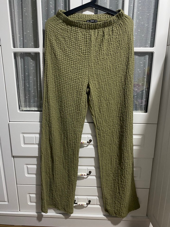 Kadın Haki Keten Pilili Midi ikili takım - Görsel 5