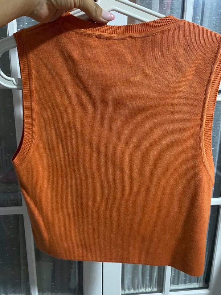 Kadın Kolsuz turuncu  Triko Süveter - Görsel 3
