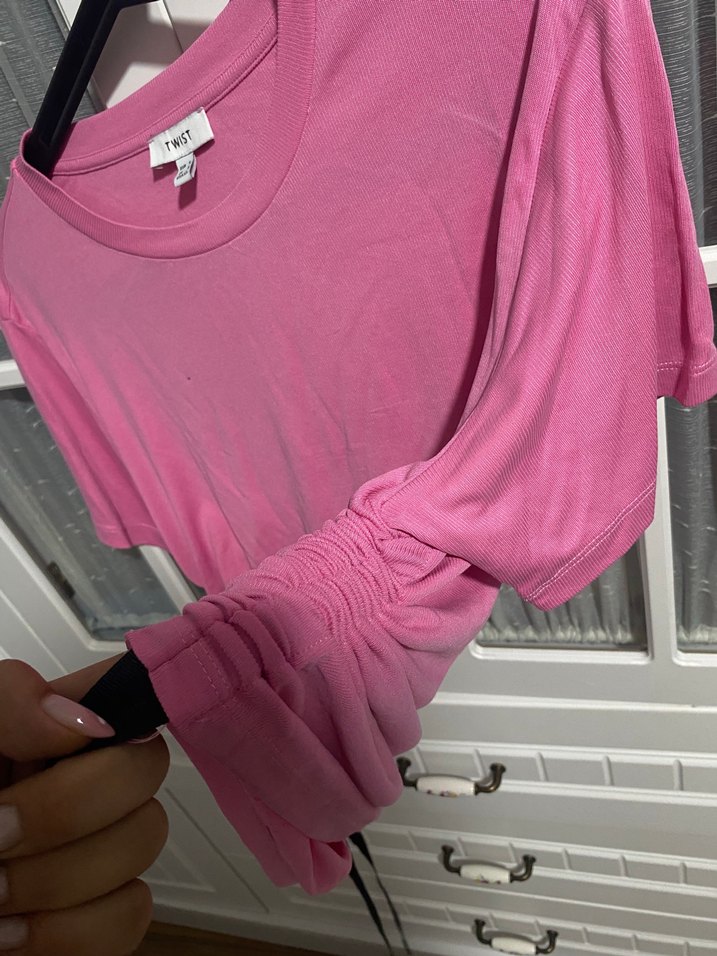 Pembe Kısa Kollu Salaş Tişört - Görsel 2