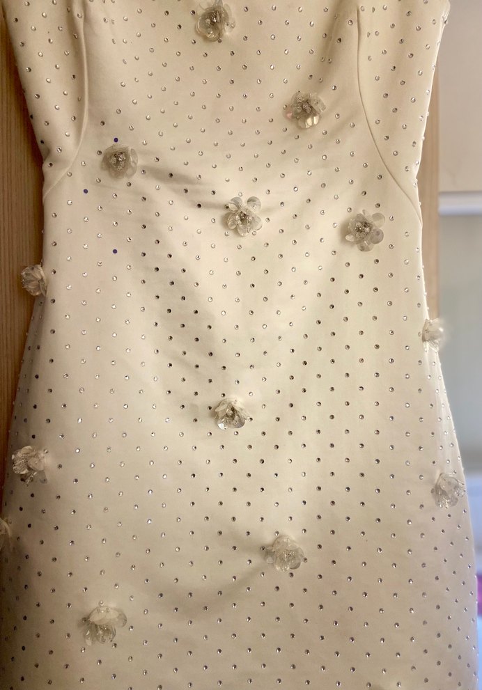 Kısa Beyaz askılı Elbise taşlı - Görsel 3