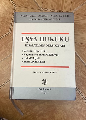 Eşya Hukuku Kısaltılmış Ders Kitabı 2022 5.Bası M.Kemal Oğuzman