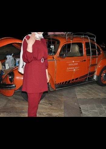 Bordo Kadın  Pantolon tunik takım - Görsel 2