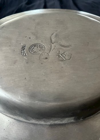 Fransız ETAIN Damgalı Kabartma Desenli Vintage Kalay Tabak /1769 - Görsel 3