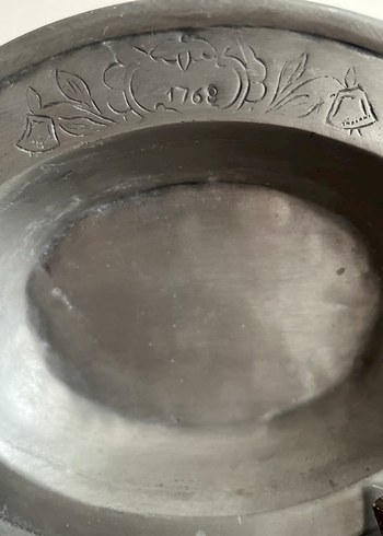 Fransız ETAIN Damgalı Kabartma Desenli Vintage Kalay Tabak /1769 - Görsel 8