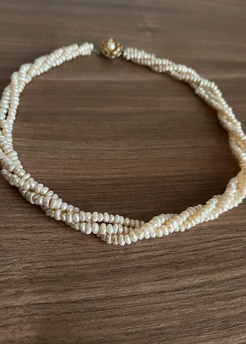 Vintage Gerçek Tatlı Su İncisi Kolye Gümüş Klipsli 3 SıralıBurma - Görsel 2