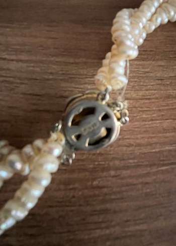 Vintage Gerçek Tatlı Su İncisi Kolye Gümüş Klipsli 3 SıralıBurma - Görsel 5