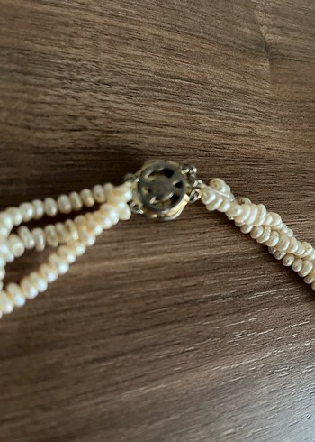 Vintage Gerçek Tatlı Su İncisi Kolye Gümüş Klipsli 3 SıralıBurma - Görsel 3