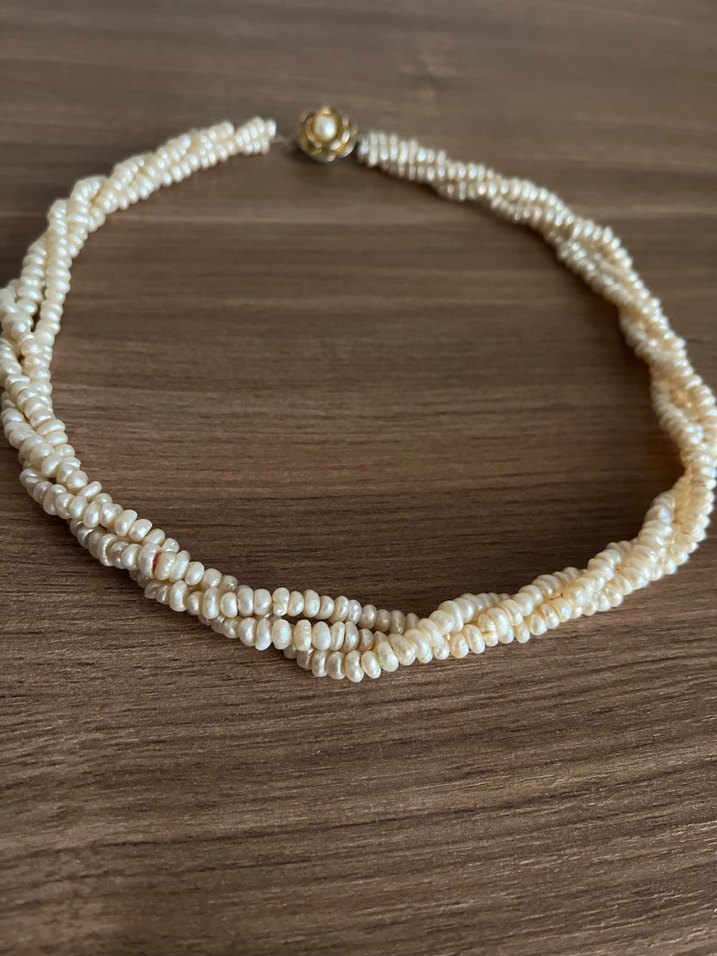 Vintage Gerçek Tatlı Su İncisi Kolye Gümüş Klipsli 3 SıralıBurma - Görsel 2