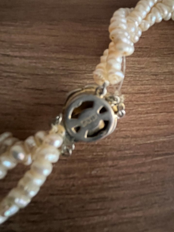 Vintage Gerçek Tatlı Su İncisi Kolye Gümüş Klipsli 3 SıralıBurma - Görsel 5