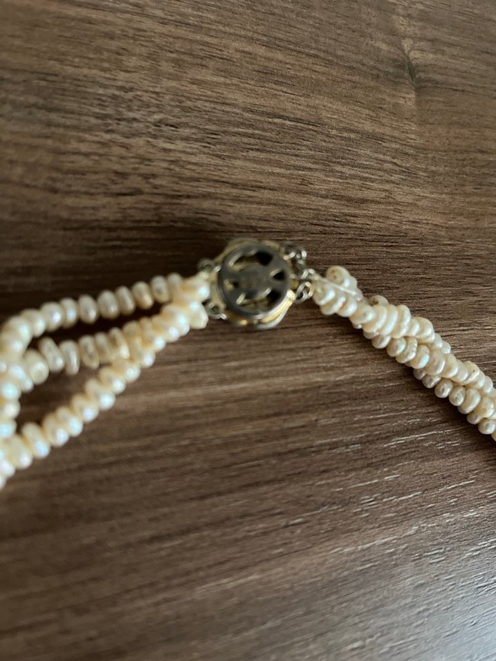 Vintage Gerçek Tatlı Su İncisi Kolye Gümüş Klipsli 3 SıralıBurma - Görsel 3