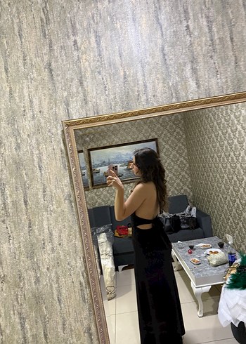 Siyah V Yakalı Uzun Kadın Elbise - Görsel 3