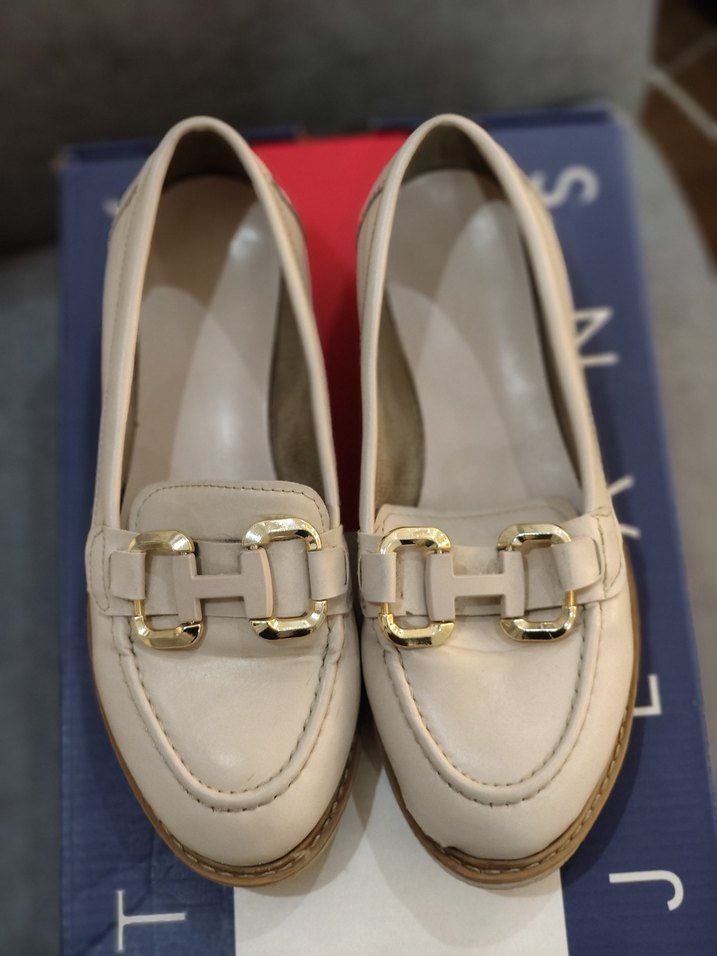 Bej Tokalı Kadın Loafer Blok Topuk - Görsel 3