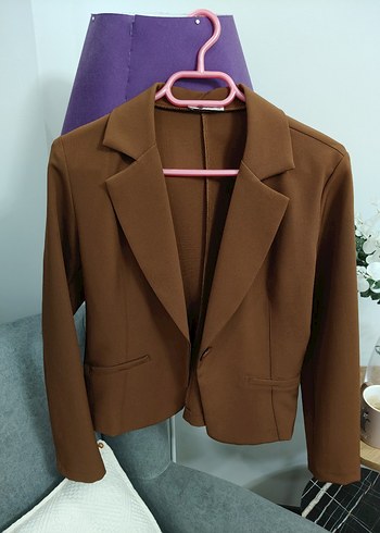 Kahverengi Düğmeli Kadın Blazer Ceket - Görsel 2