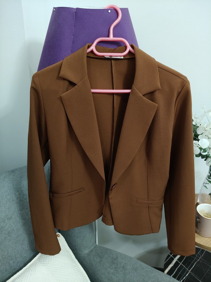Kahverengi Düğmeli Kadın Blazer Ceket - Görsel 2