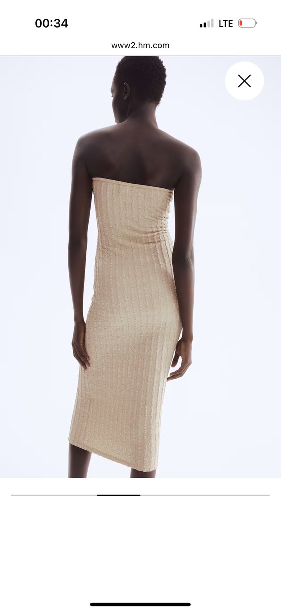 H&M Bej Straplez Midi Elbise - Görsel 2