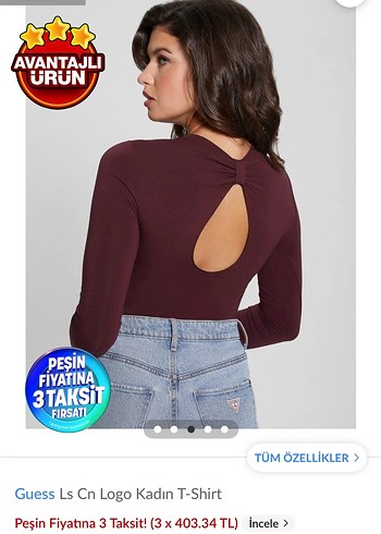 Guess Bordo Uzun Kollu Body - Görsel 2