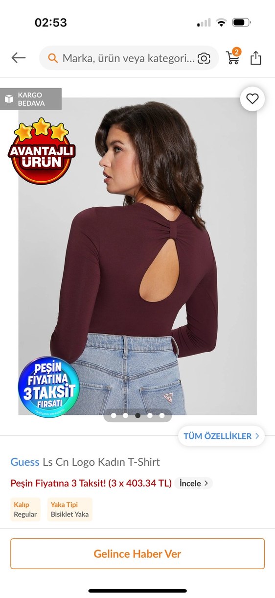 Guess Bordo Uzun Kollu Body - Görsel 2