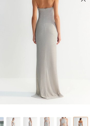 Gri Dekolteli Gece Elbisesi - Görsel 2