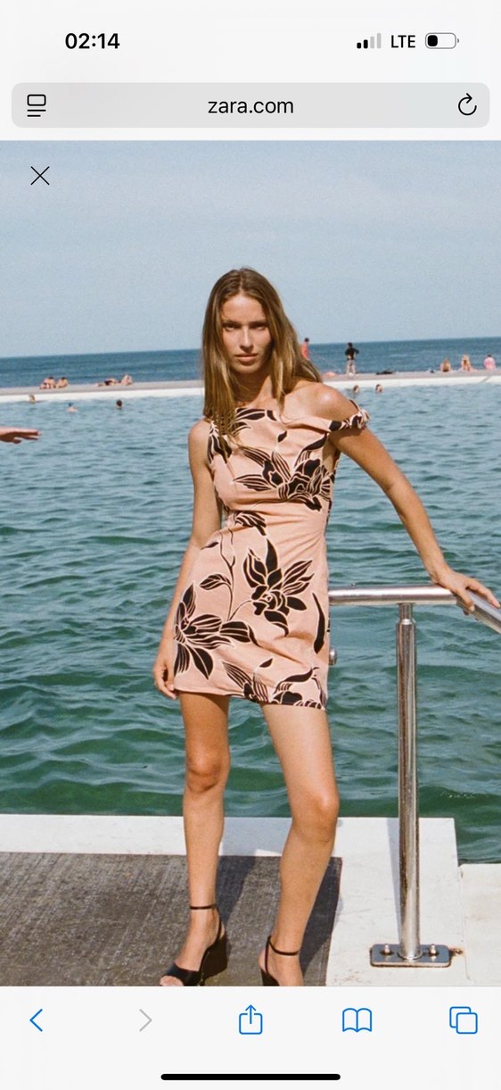 Zara Pembe Desenli Drapeli Mini Elbise - Görsel 4