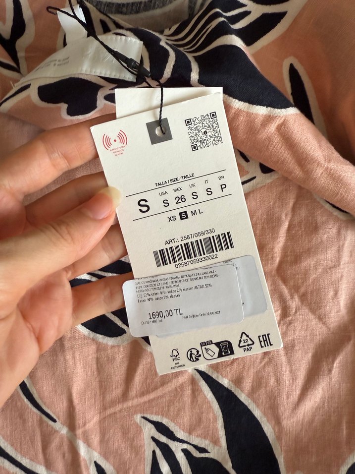 Zara Pembe Desenli Drapeli Mini Elbise - Görsel 5