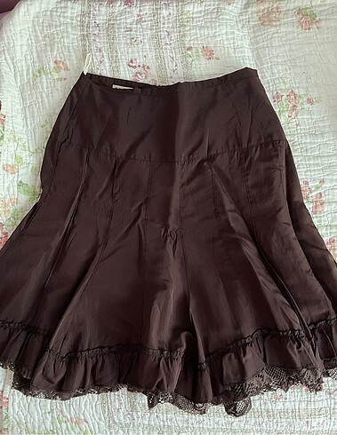 Vintage kahverengi dantelli etek