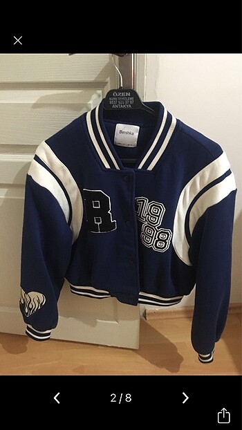 Bershka Bershka Mavi Crop Kolej Ceket
