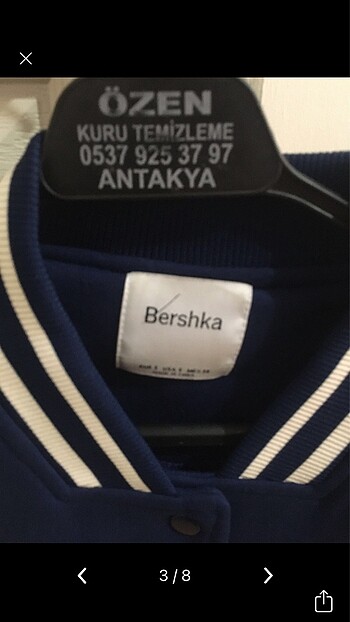 s Beden Bershka Mavi Crop Kolej Ceket