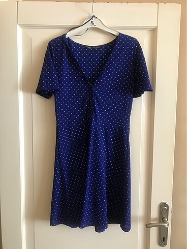 Zara Puantiyeli Lacivert Elbise 38