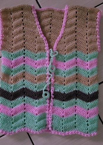 Renkli Örgü Kız Çocuk Yeleği V Yakalı - Görsel 2