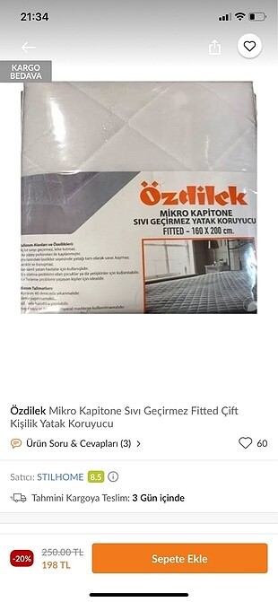 Özdile kapitone fitted sıvı geçirmez alez