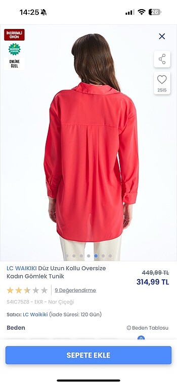 44 Beden Lc waikiki nar çiçegi tunik