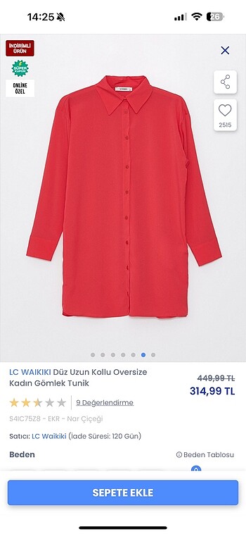 44 Beden pembe Renk Lc waikiki nar çiçegi tunik