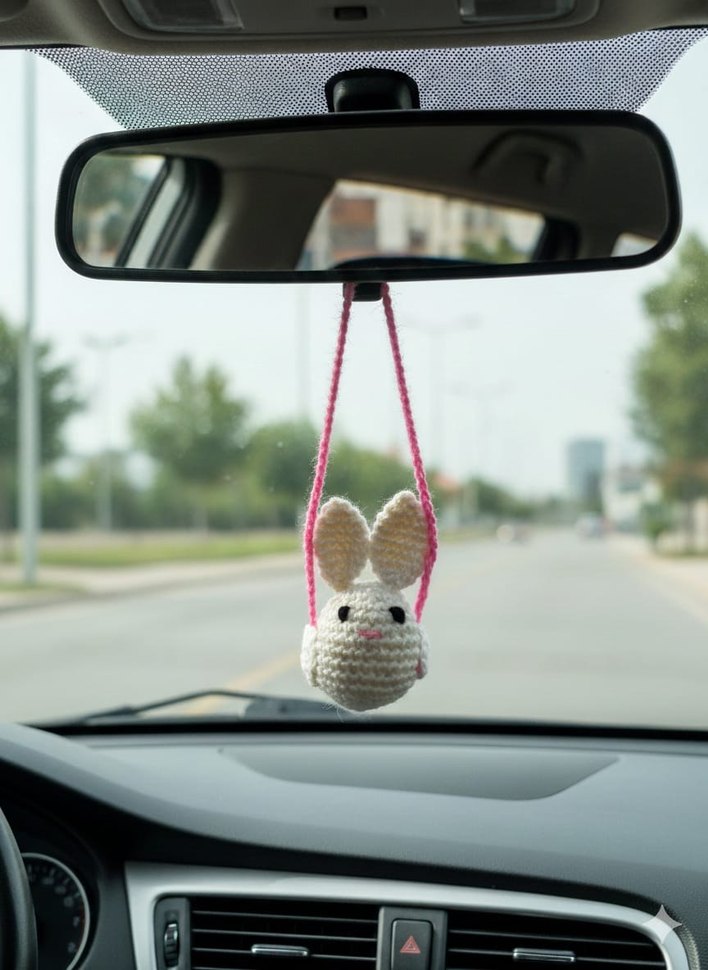 Araba Dikiz Ayna Süsü Örgü Amigurimi - Görsel 3