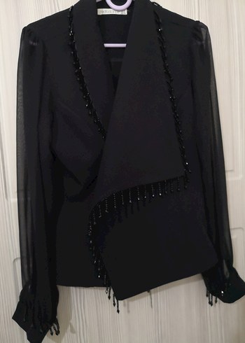 Siyah Kruvaze Kadın Abiye Bluz-Ceket - Görsel 3