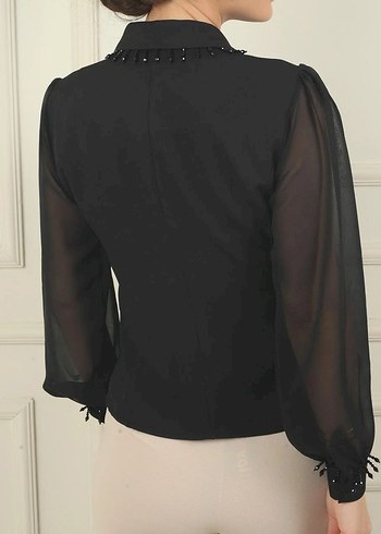 Siyah Kruvaze Kadın Abiye Bluz-Ceket - Görsel 16