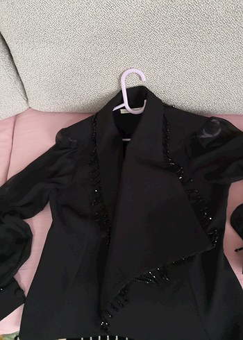 Siyah Kruvaze Kadın Abiye Bluz-Ceket - Görsel 11