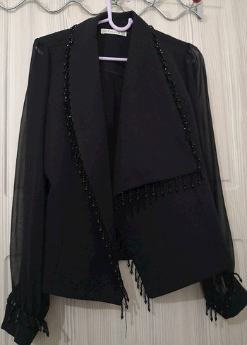 Siyah Kruvaze Kadın Abiye Bluz-Ceket - Görsel 2