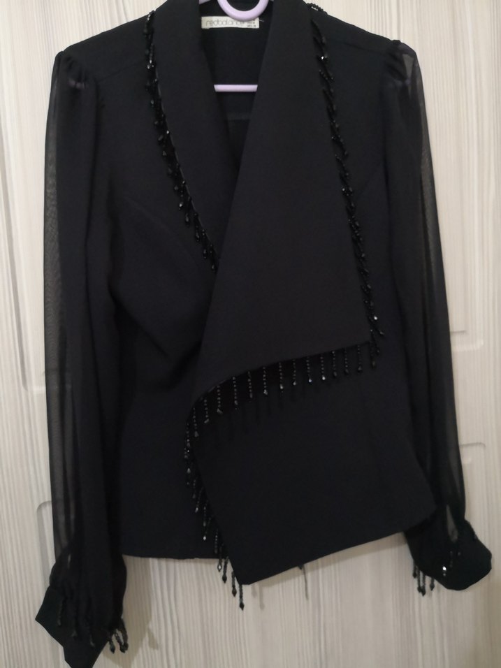 Siyah Kruvaze Kadın Abiye Bluz-Ceket - Görsel 3