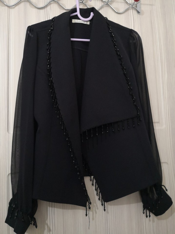 Siyah Kruvaze Kadın Abiye Bluz-Ceket - Görsel 2