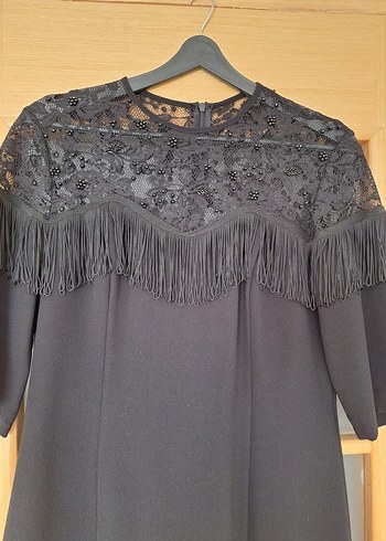 Fabrika Püsküllü Siyah Midi Elbise - Görsel 2