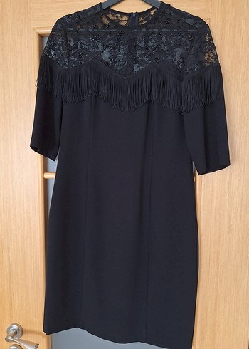 Fabrika Püsküllü Siyah Midi Elbise - Görsel 4